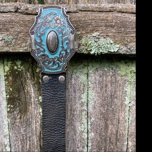 Fossil Leather Belt with Turquoise Buckle